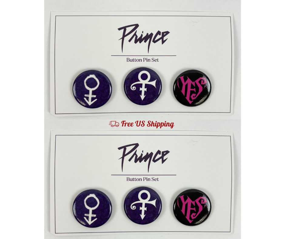 Prince Official Estate Button Pin Badge Set Purple Symbol Set of 2