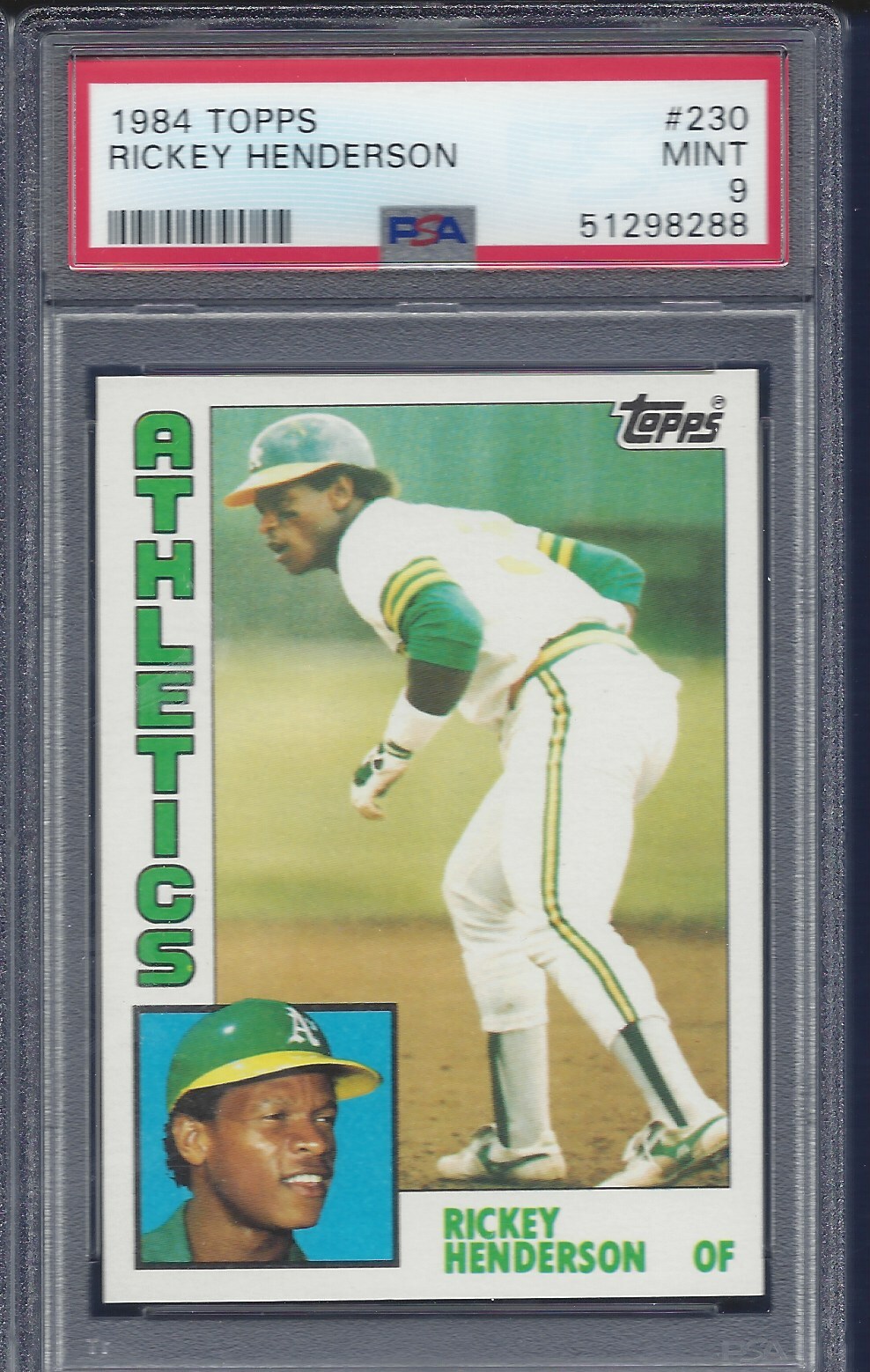 1984 TOPPS #230 RICKEY HENDERSON ATHLETICS HOF PSA 9 MINT LOOKS GEM NEW CASE (A)