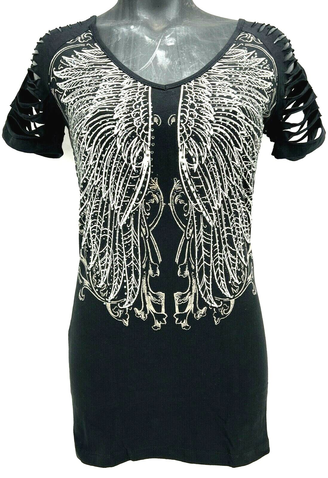 PLATINUM PLUSH LADIES OPEN SHOULDER WITH STRAPS AND RHINESTONES SHIRT #2238