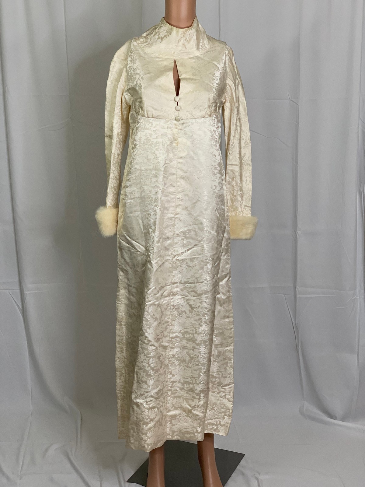 Vintage 60s Brocade Maxi Dress with Faux Fur Cuffs Vintage 60s Brocade Maxi Dress with Faux Fur Cuffs