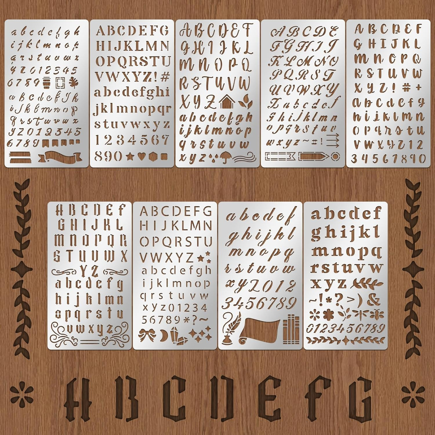 9PCS Metal Stencils Wood Burning Tool Stencil Metal Letter Stencils for Journali 9PCS Metal Stencils Wood Burning Tool Stencil Metal Letter Stencils for Journali