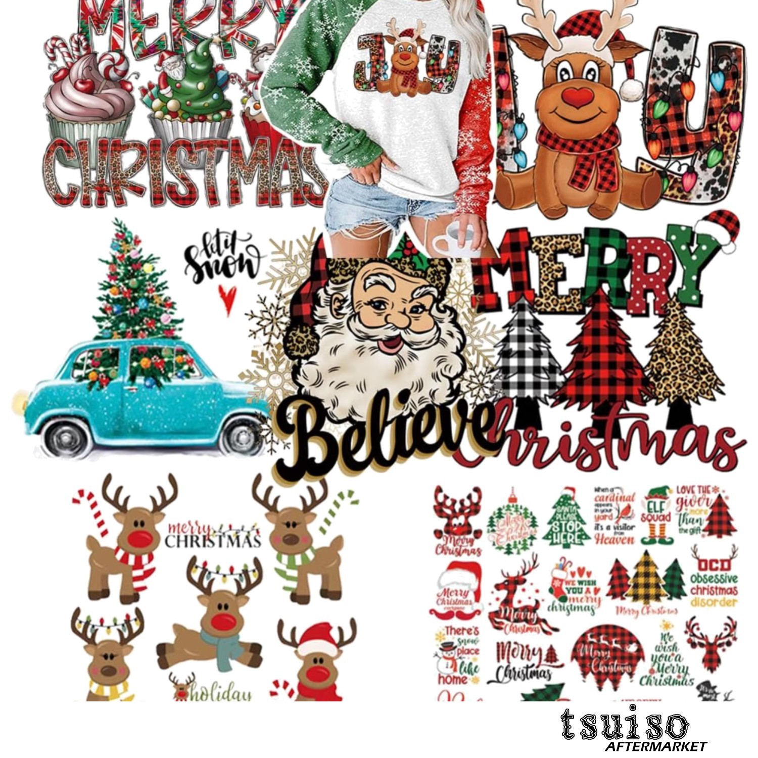 Festive 7-Piece Xmas Iron-On Transfer Decals for Creative Clothing Projects