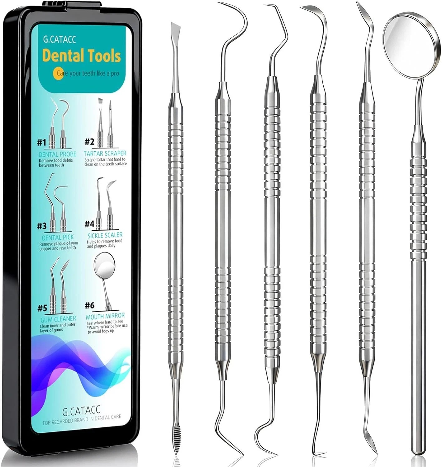 6PCS Dental Tools Teeth Cleaning Kit Plaque Tartar Scraper Picks Stainless Steel