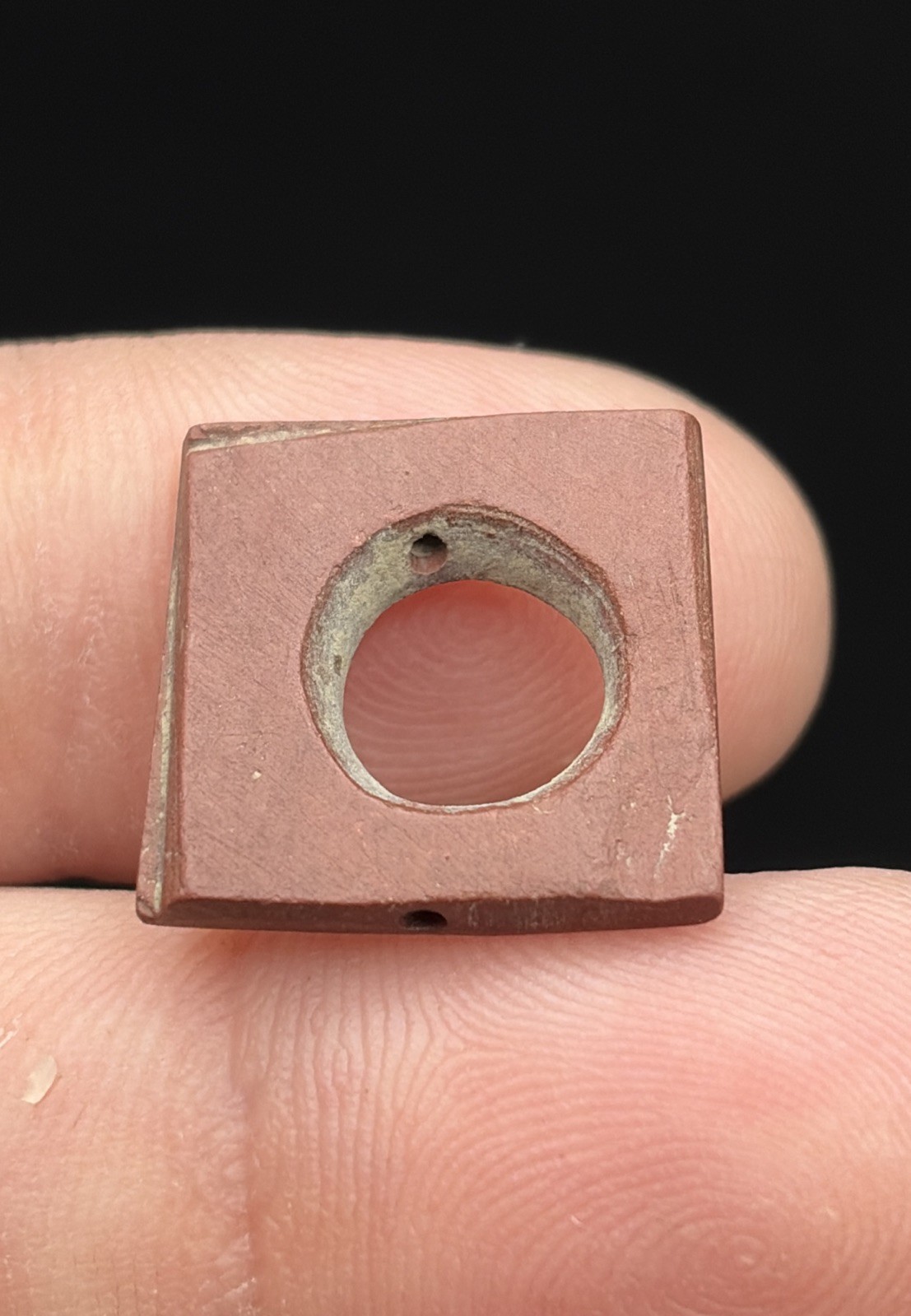 1690s FUR TRADE RED SHALE SQUARE BEAD-PA Arrowhead-NY-WHITE SPRINGS-IROQUOIS