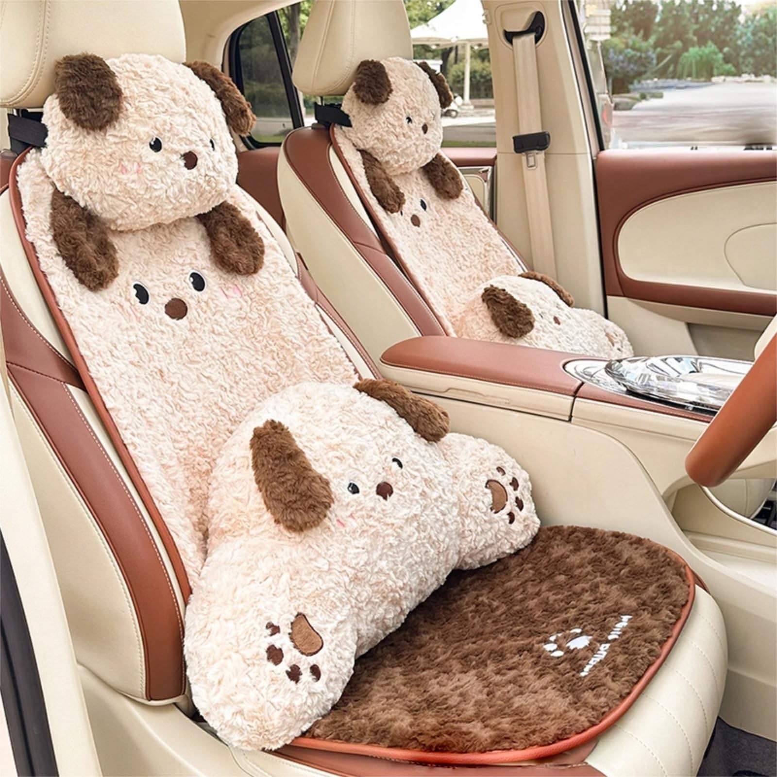 Cute Fluffy Dog Car Seat Cushions Covers Front and Rear Seat Pads Full Set 11... Cute Fluffy Dog Car Seat Cushions Covers Front and Rear Seat Pads Full Set 11...