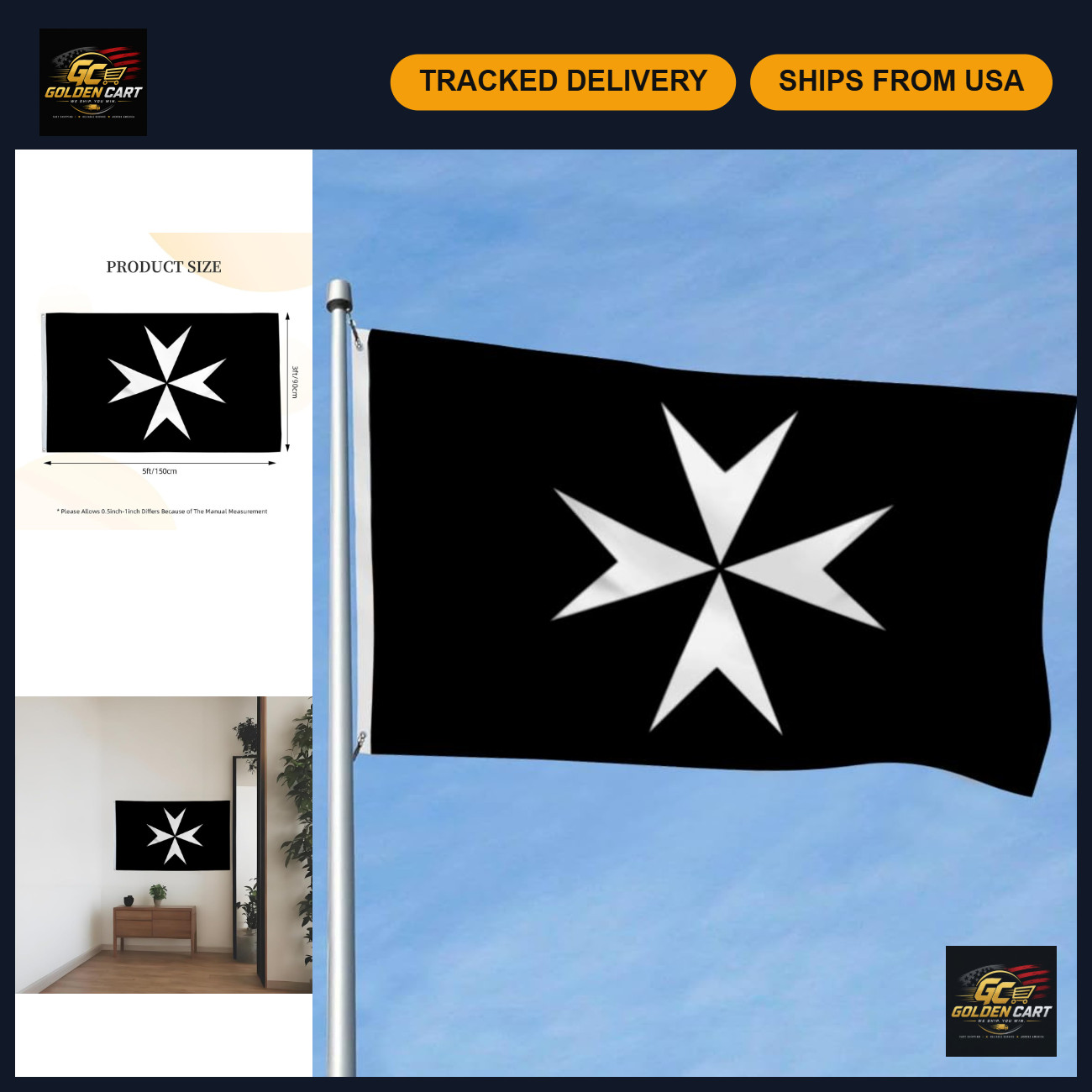 Order of Malta Flag 3x5 Ft - Hospitaller Knights of St John Banner, Outdoor/Indo Order of Malta Flag 3x5 Ft - Hospitaller Knights of St John Banner, Outdoor/Indo