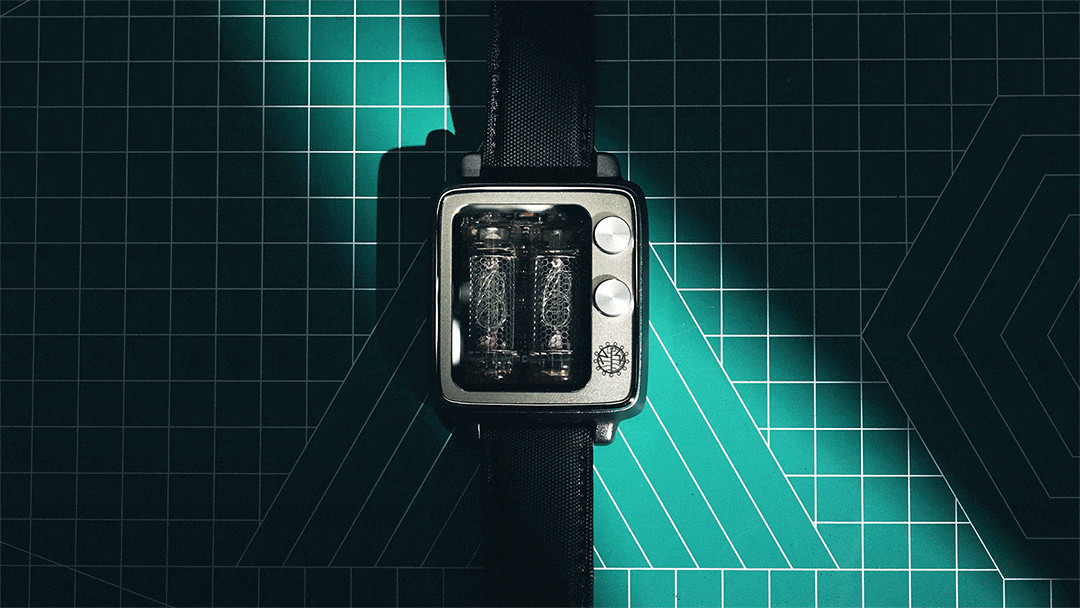 New Titanium NEONWORKS BTF2 NIXIE TUBE WATCH Retro Timer WristUp Brown Straps v.