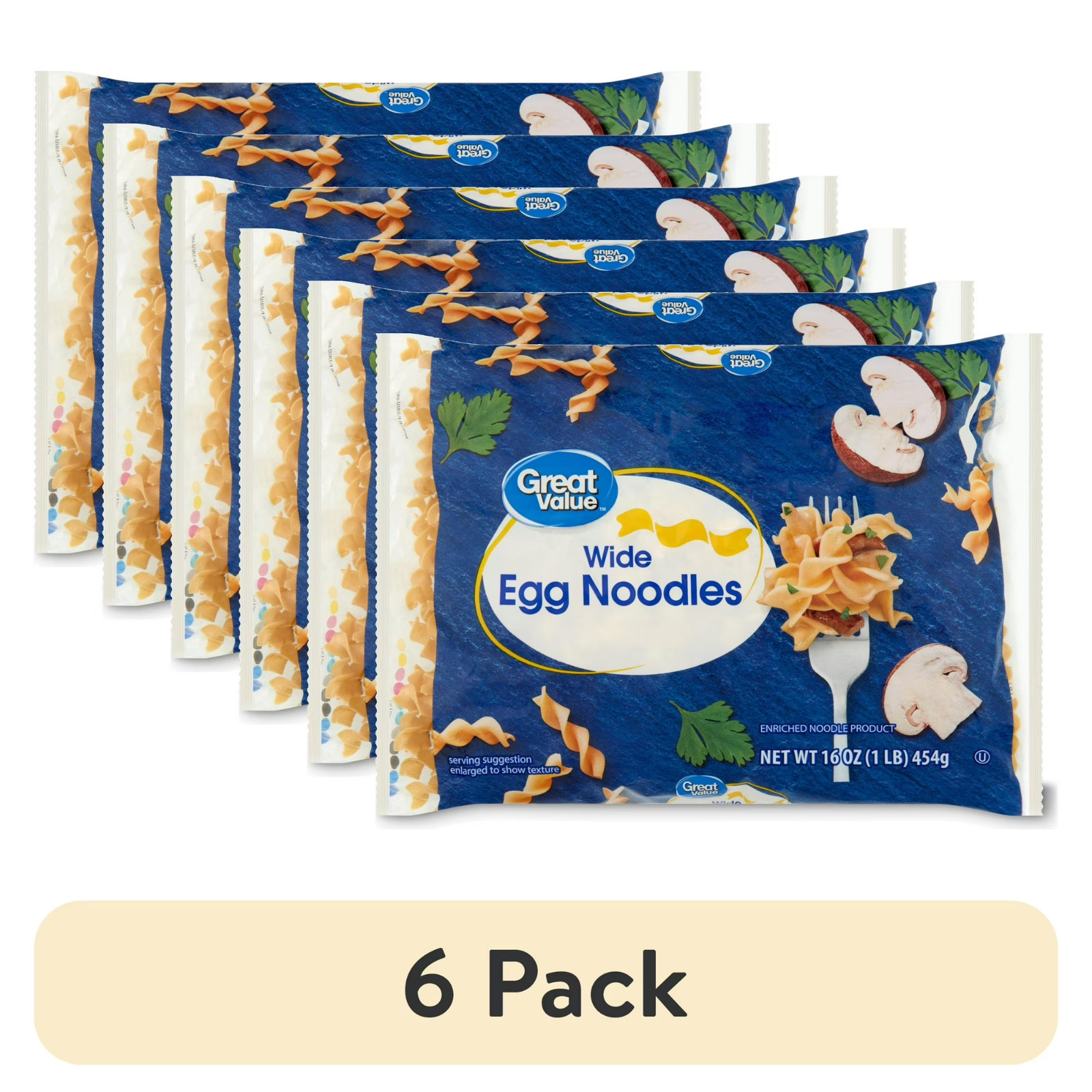 Great Value (6 Pack) Wide Egg noodles | 16 oz per Pack, quick-Cook... Great Value (6 Pack) Wide Egg noodles | 16 oz per Pack, quick-Cook...