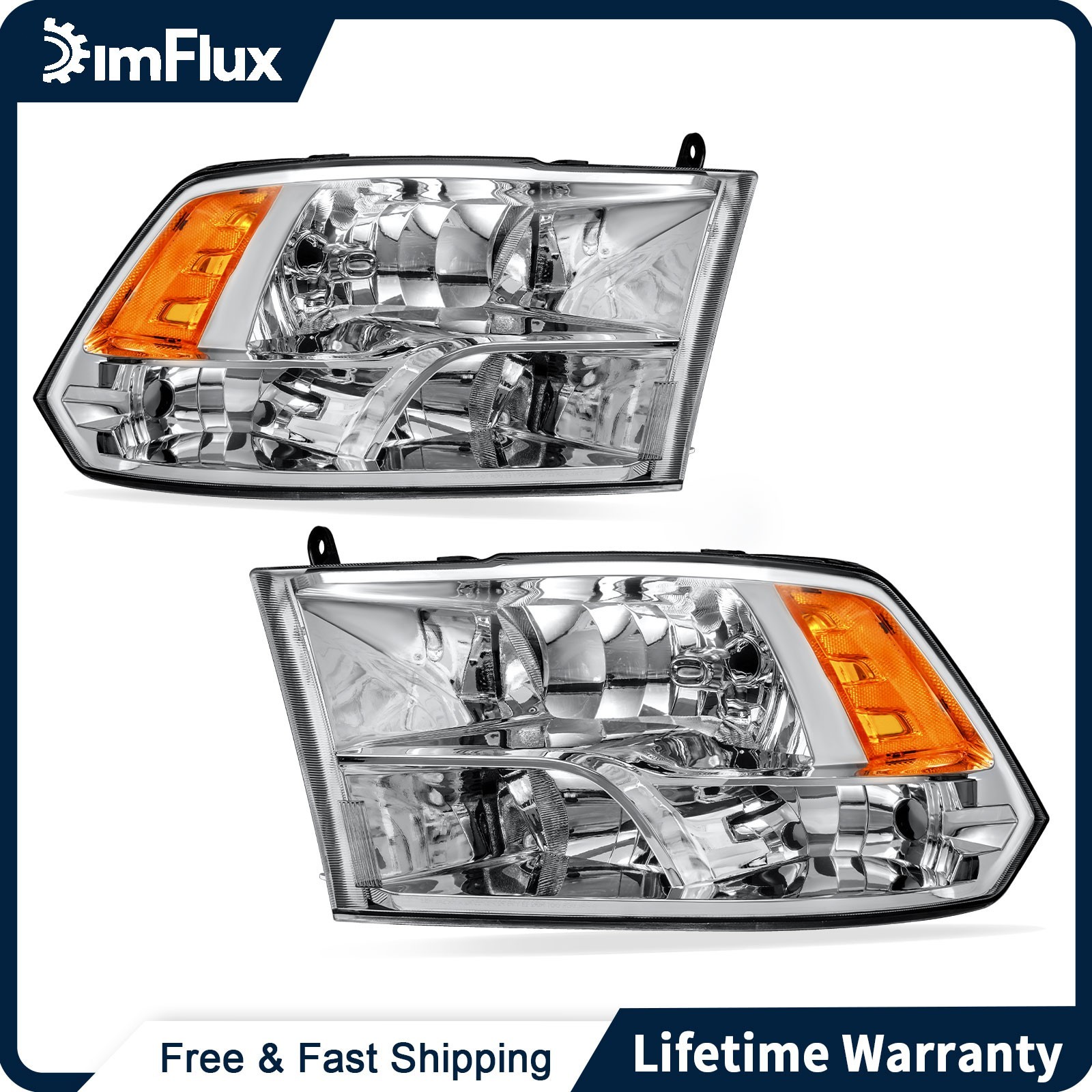 DimFlux Headlights 09-18 for Dodge Ram 1500 2500 3500 4500 5500 Chrome Housing DimFlux Headlights 09-18 for Dodge Ram 1500 2500 3500 4500 5500 Chrome Housing