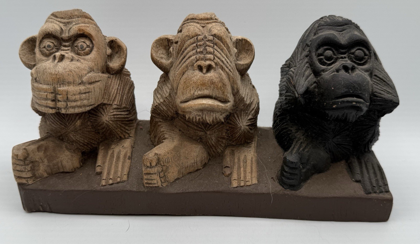 Vintage Hand Carved Wood “See No Evil Hear No Evil” Monkey Figurine Sculpture Vintage Hand Carved Wood “See No Evil Hear No Evil” Monkey Figurine Sculpture