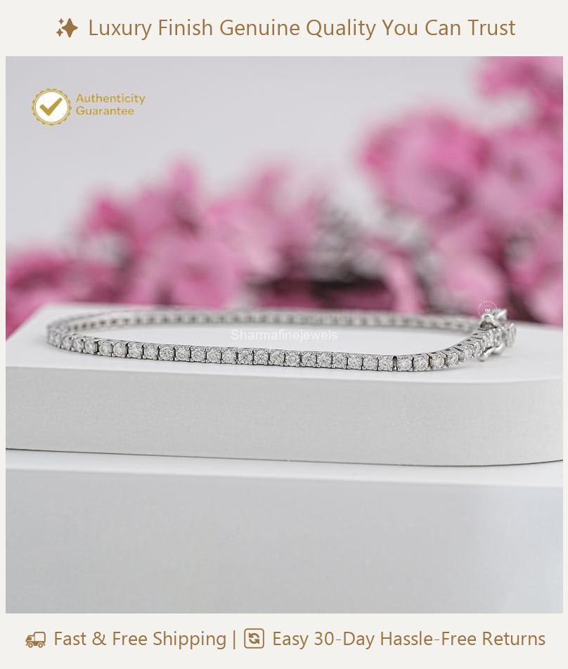 2.67CT Natural Round Cut Diamond In 14k White Gold Wedding Tennis Bracelet