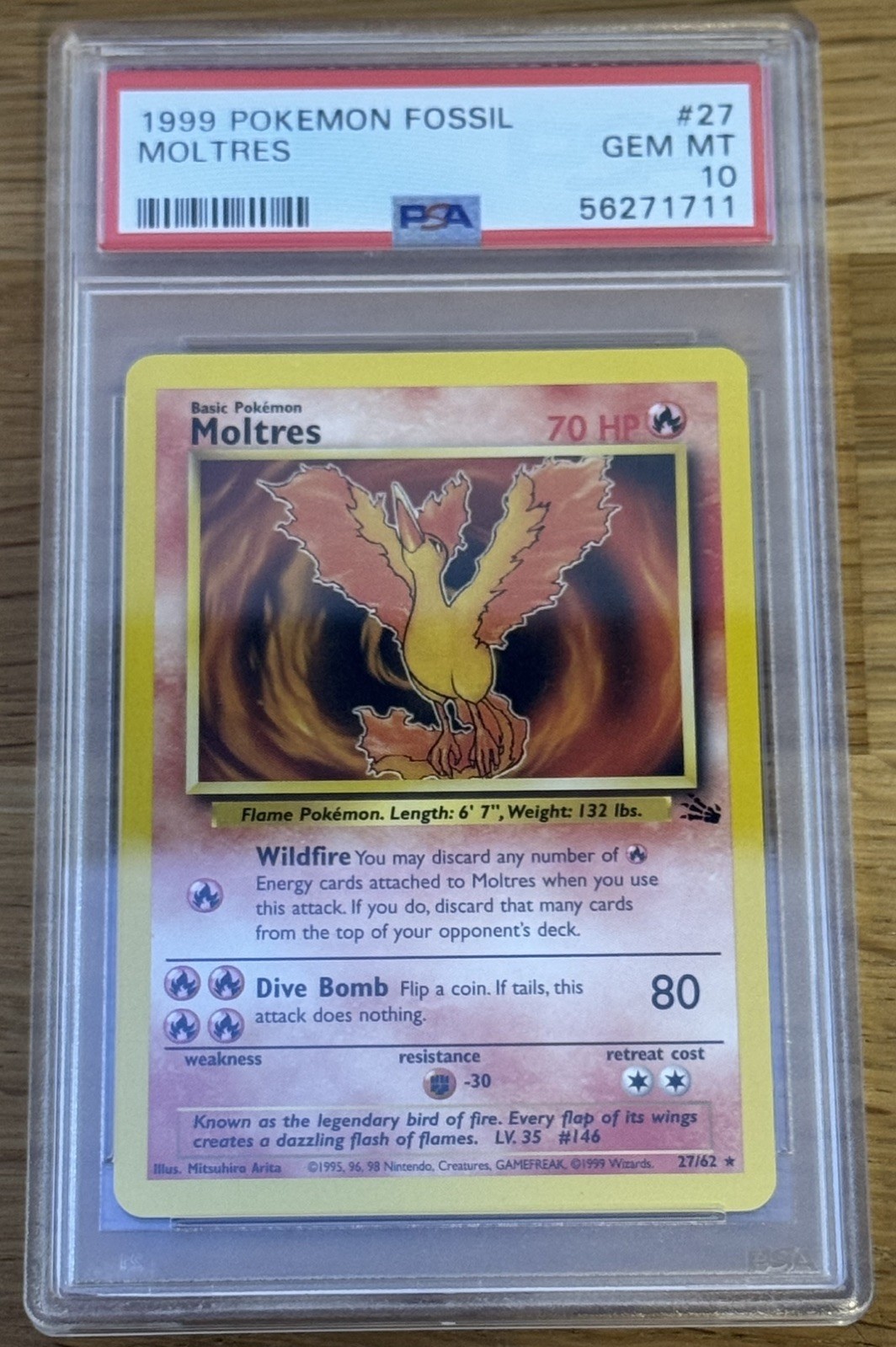 1999 Pokemon Fossil Moltres #27 PSA 10 Gem Mint (POP 130) 1999 Pokemon Fossil Moltres #27 PSA 10 Gem Mint (POP 130)