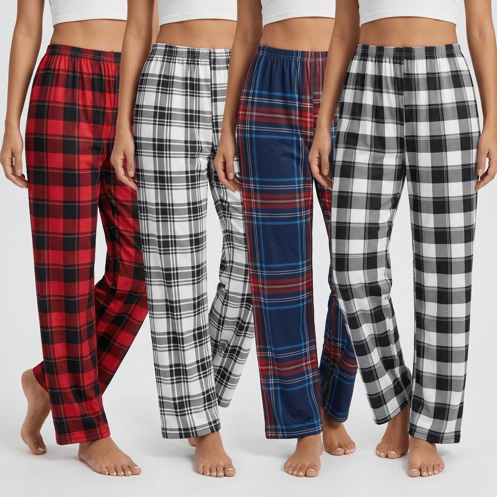 Women Plaid Lounge Pants 4 Pack Elastic Waist Casual Sleep Trousers Home Wear
