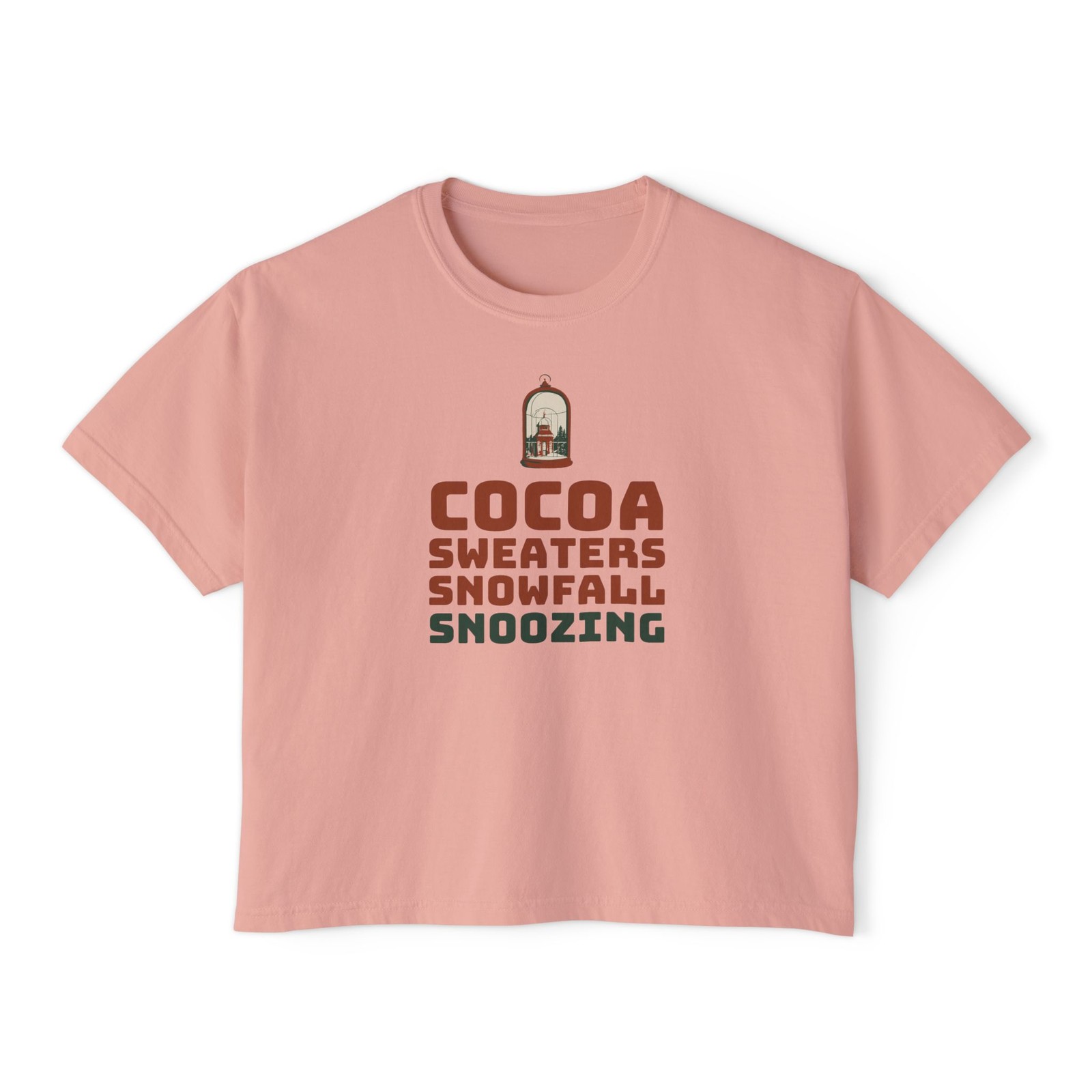 Women\'s Boxy Cocoa Sweaters Snowfall Snoozing Comfort Colors T-Shirt
