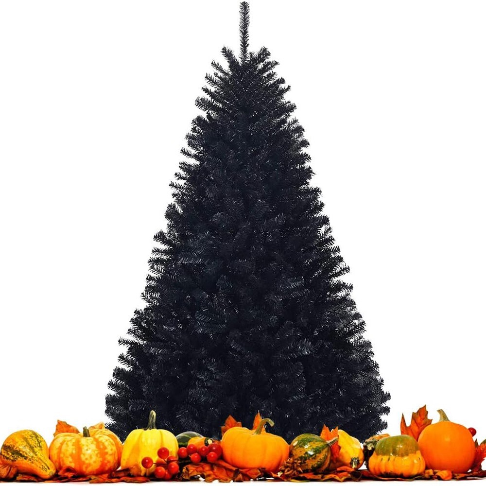 VILOBOS 8ft Black Christmas Tree Artificial PVC Xmas Holiday 1500 Tip Decoration