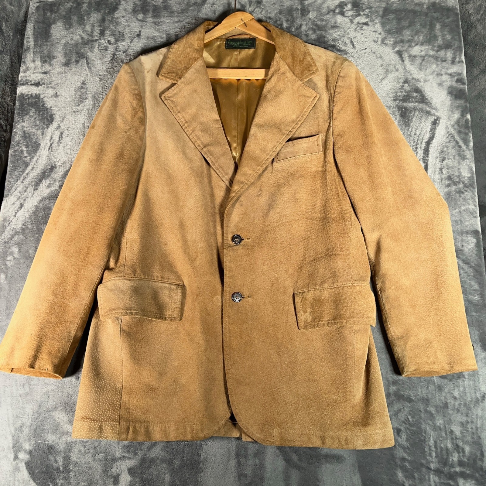 True Vintage Abercrombie Fitch Suede Leather Blazer Men’s 42 Tan Sport Coat 70s