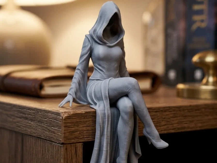 Sitting Gothic Hooded Edge Sitter Figurine 3D Printed Black Sitting Gothic Hooded Edge Sitter Figurine 3D Printed Black