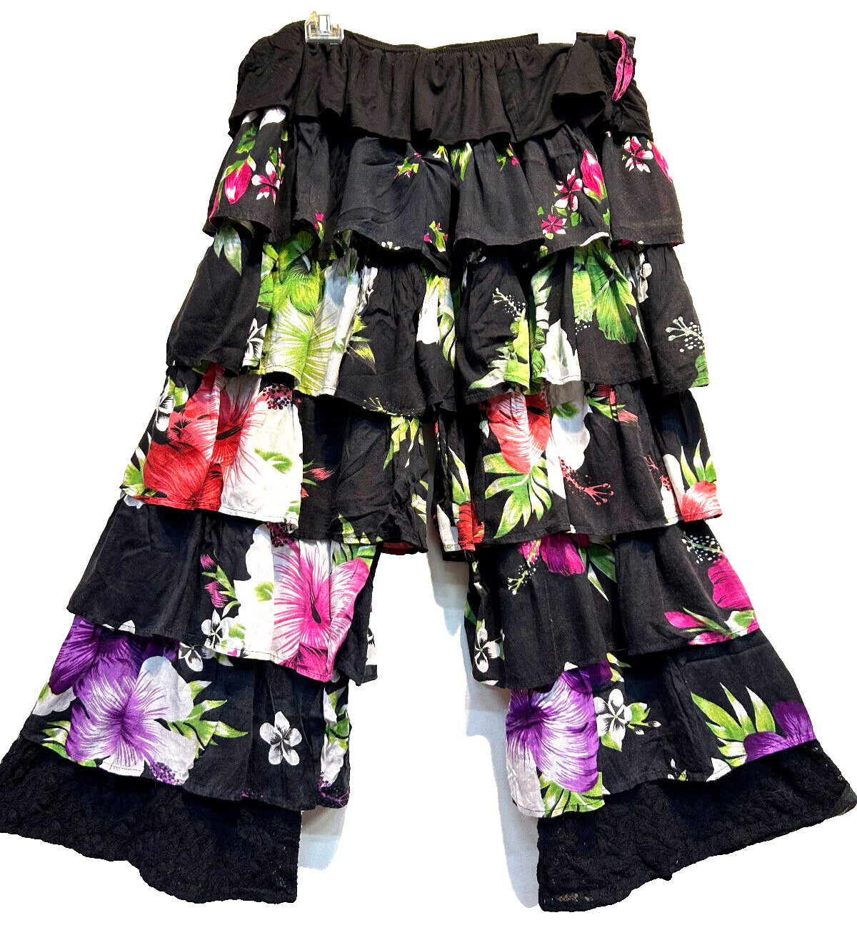 Nwt FUNKY STUFF ruffle hawaiian flamenco hippie rayon elastic waist PANTS 2X