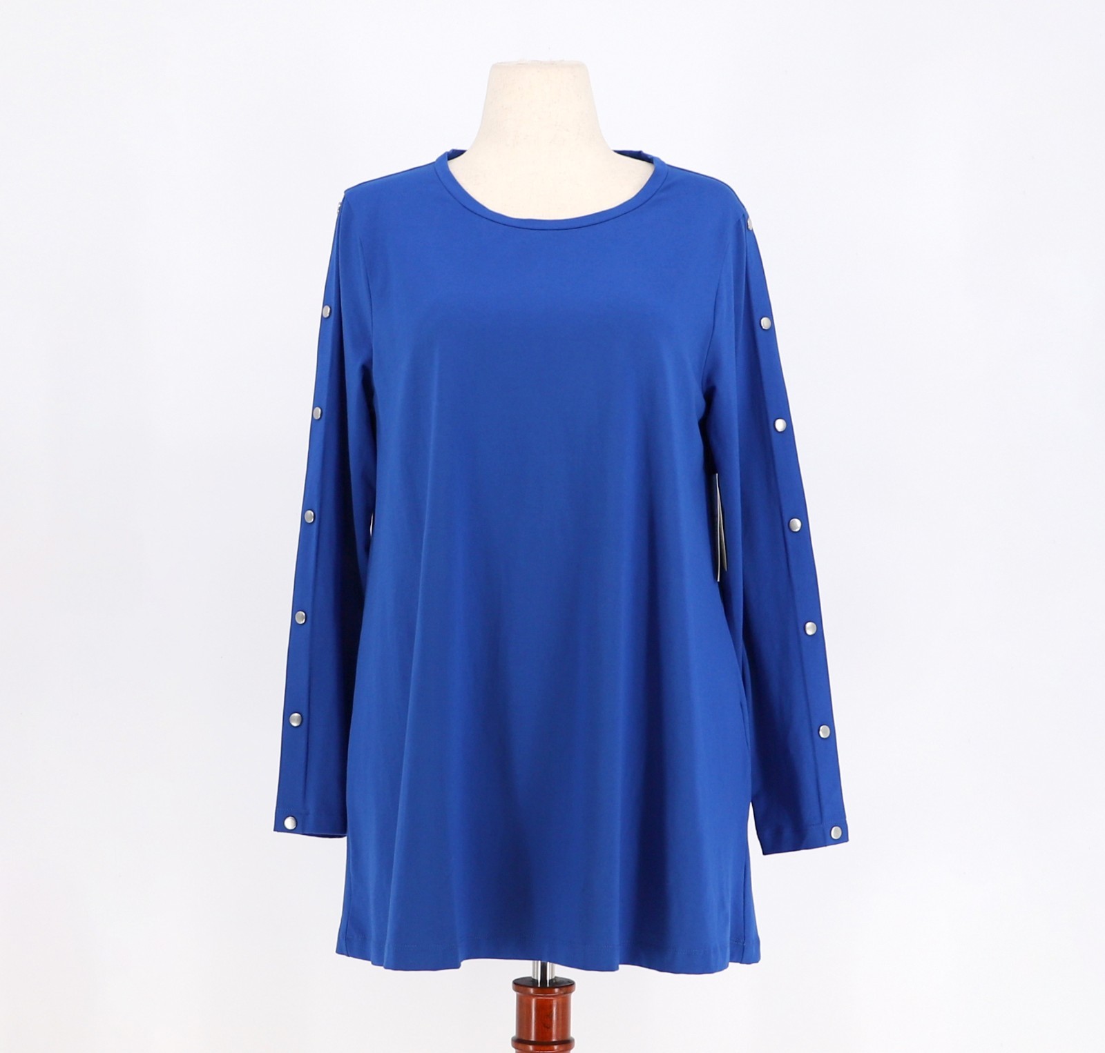 NWT CHICO\'S Button Sleeve Knit Tunic Top in Cobalt Blue Size 2/L