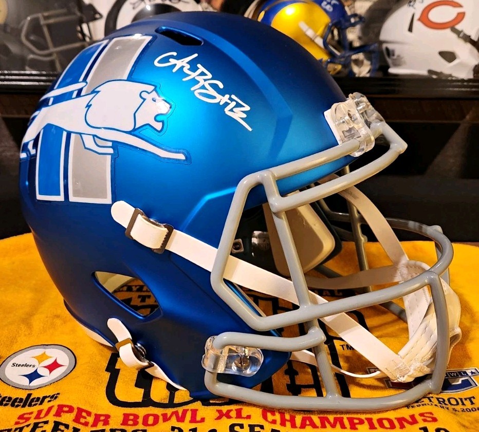 Amon-Ra St. Brown Signed Lions Replica Full Size Retro NFL Helmet Beckett COA Amon-Ra St. Brown Signed Lions Replica Full Size Retro NFL Helmet Beckett COA