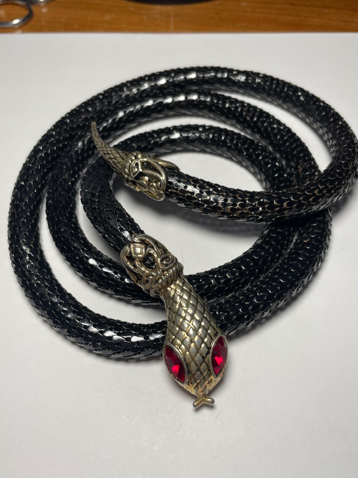 Vintage 1920's black metal mesh snake belt with red rhinestone eyes Vintage 1920's black metal mesh snake belt with red rhinestone eyes