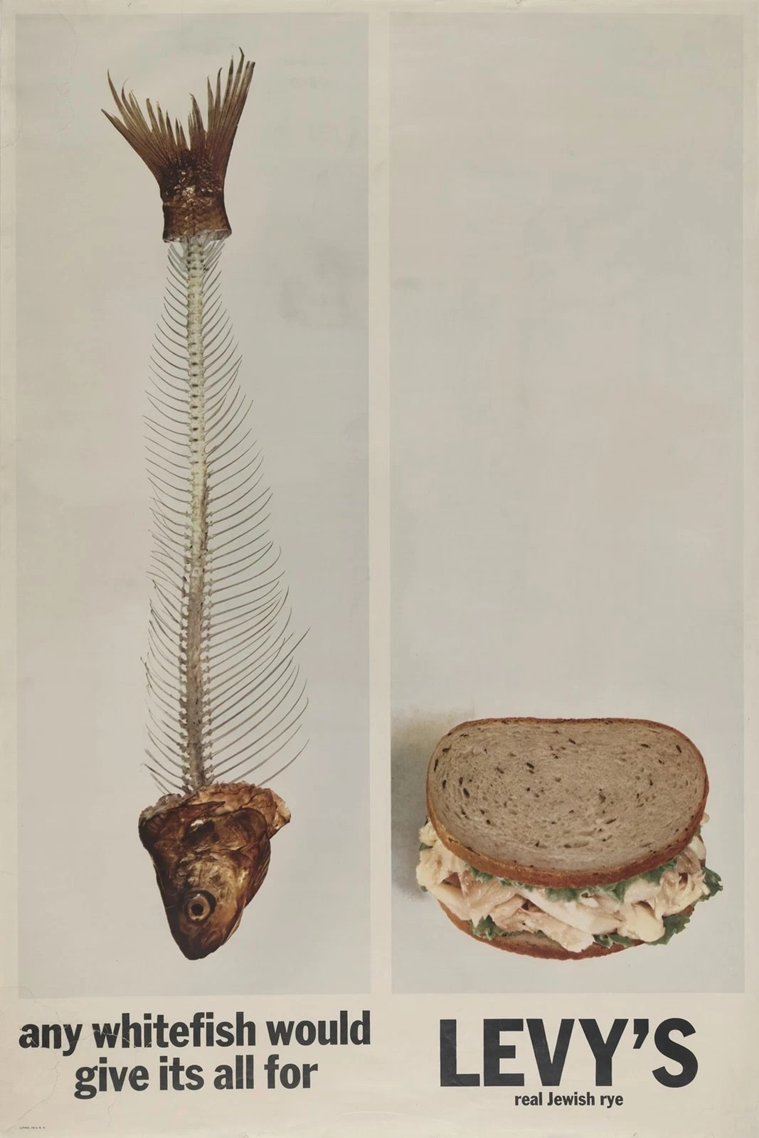 Levy's Real Jewish Rye Whitefish Sandwich Vintage Advertising Poster 24x36 Levy's Real Jewish Rye Whitefish Sandwich Vintage Advertising Poster 24x36