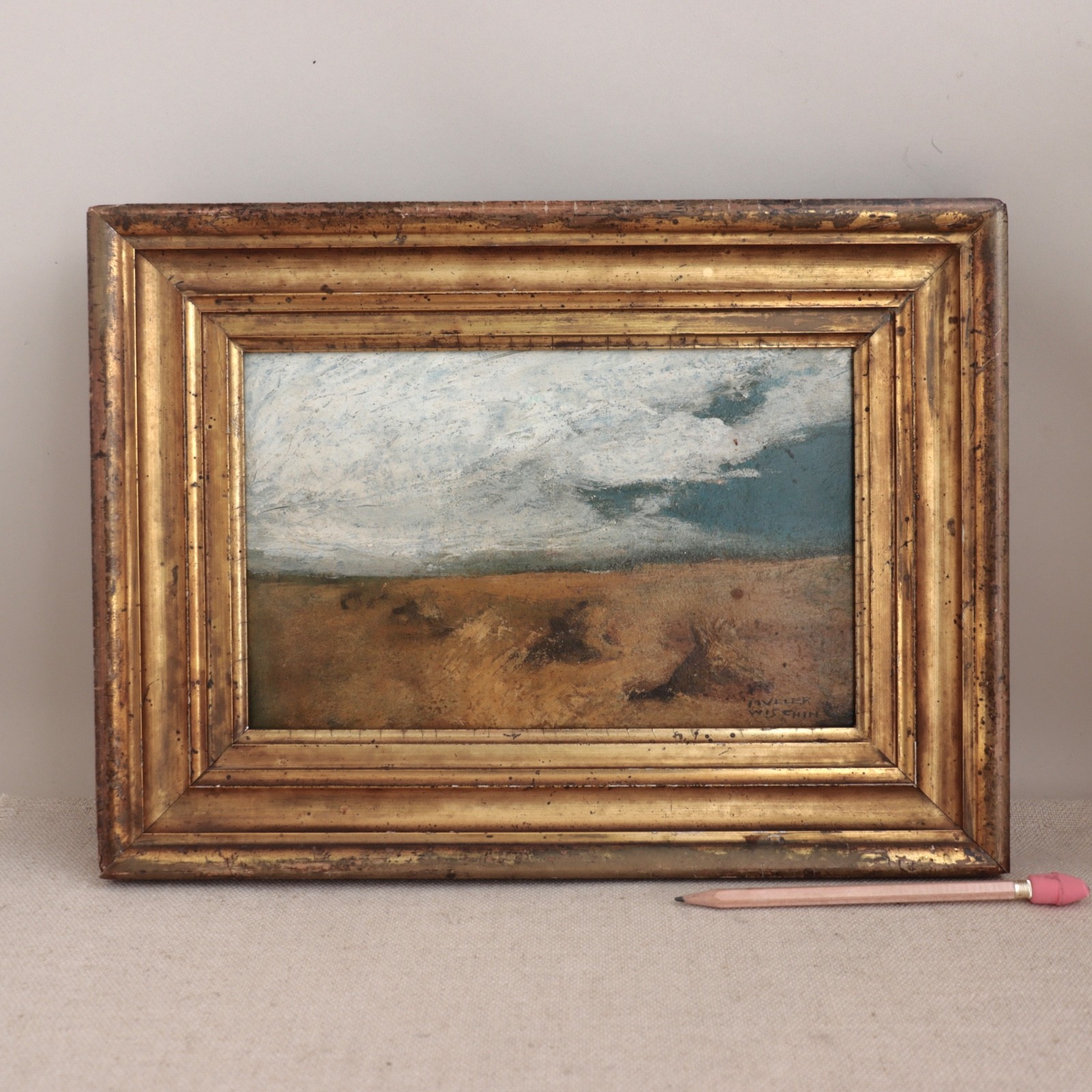 Anton Müller-Wischin German Impressionist Painting Haystacks Landscape 1920s Vtg