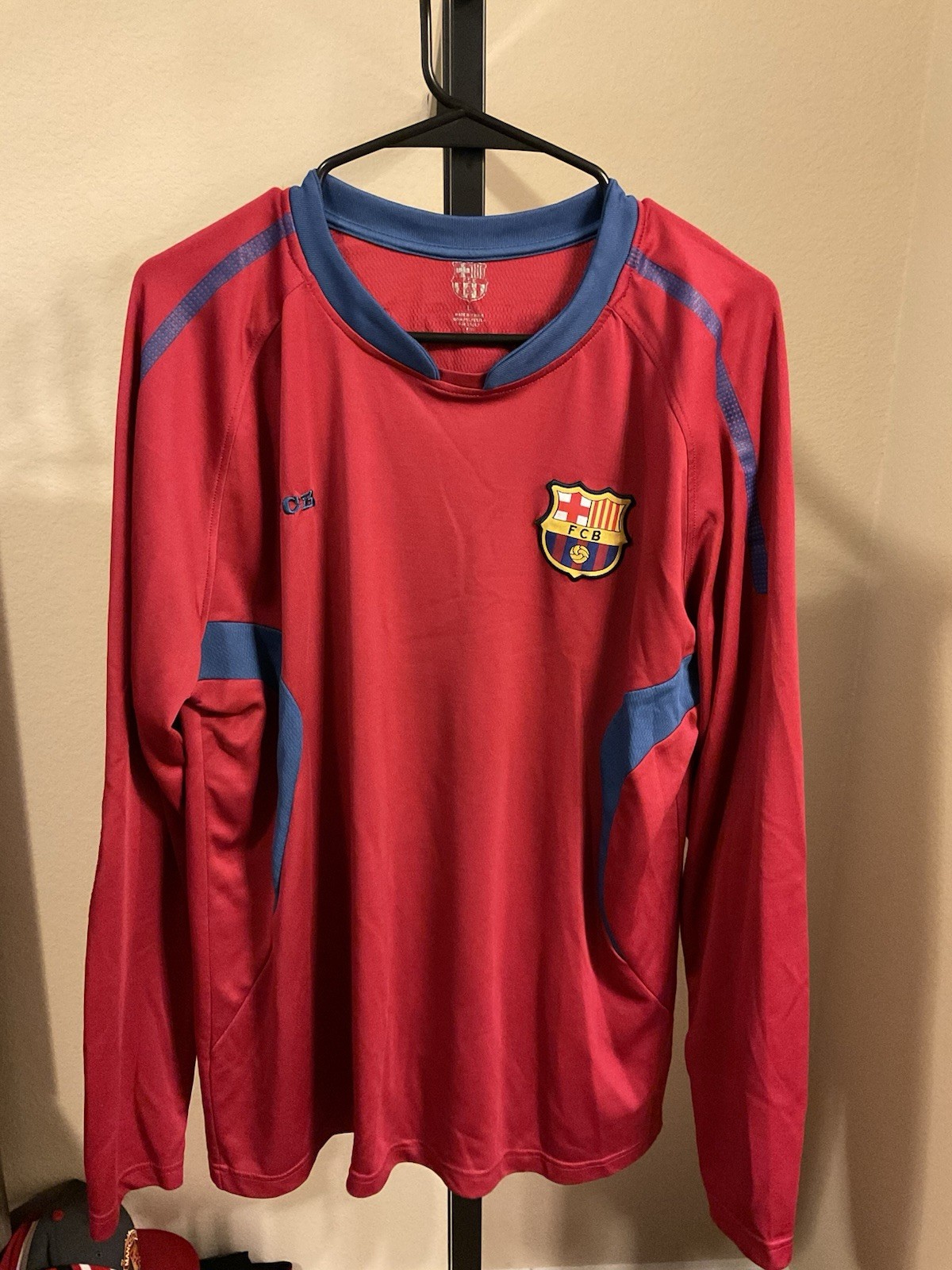 Official FC Barcelona L/S Soccer Training Jersey Top Red Blue Men\'s Size Large L