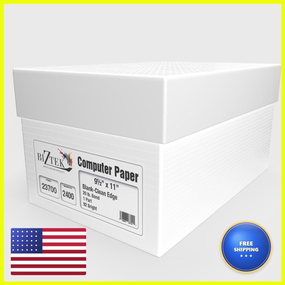 Biztek 23700A Continuous Computer Paper 9 1/2 x 11 Blank White 1 Part 20 lb 92