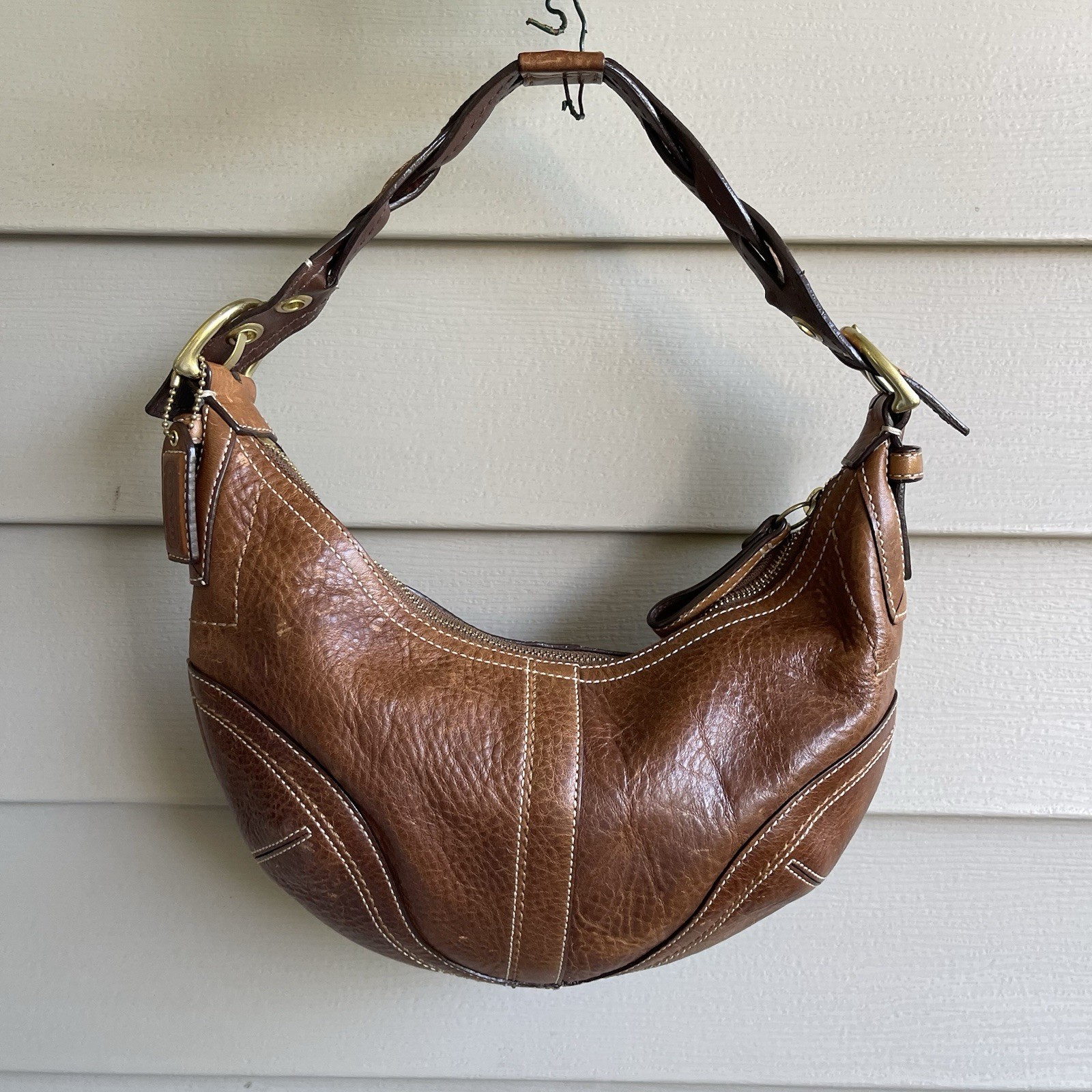 COACH Y2K SOHO TOBACCO WHISKEY PEBBLED LEATHER BRAIDED HOBO BAG 10042 COACH Y2K SOHO TOBACCO WHISKEY PEBBLED LEATHER BRAIDED HOBO BAG 10042