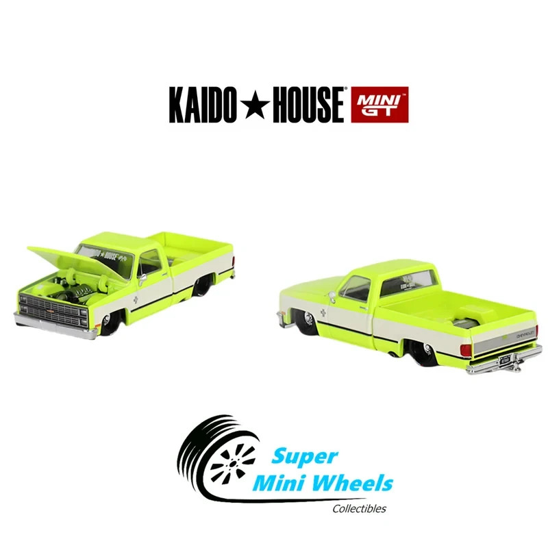 Mini GT x Kaido House 1:64 Chevrolet Silverado KAIDO Flo V1 Yellow Chrome #112