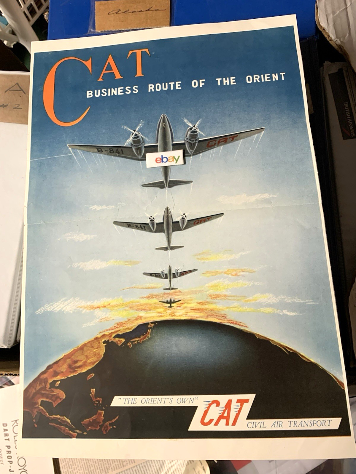CAT CIVIL AIR TRANSPORT Taipei,Taiwan 1950\'S POSTER ART CURTISS C-46 BIZ ROUTE CAT CIVIL AIR TRANSPORT Taipei,Taiwan 1950\'S POSTER ART CURTISS C-46 BIZ ROUTE