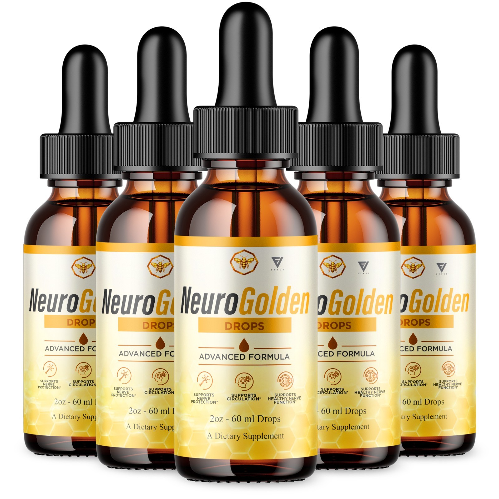 (5 Pack) Neuro Golden Brain Memory Drops, NeuroGolden Supplement (10oz)