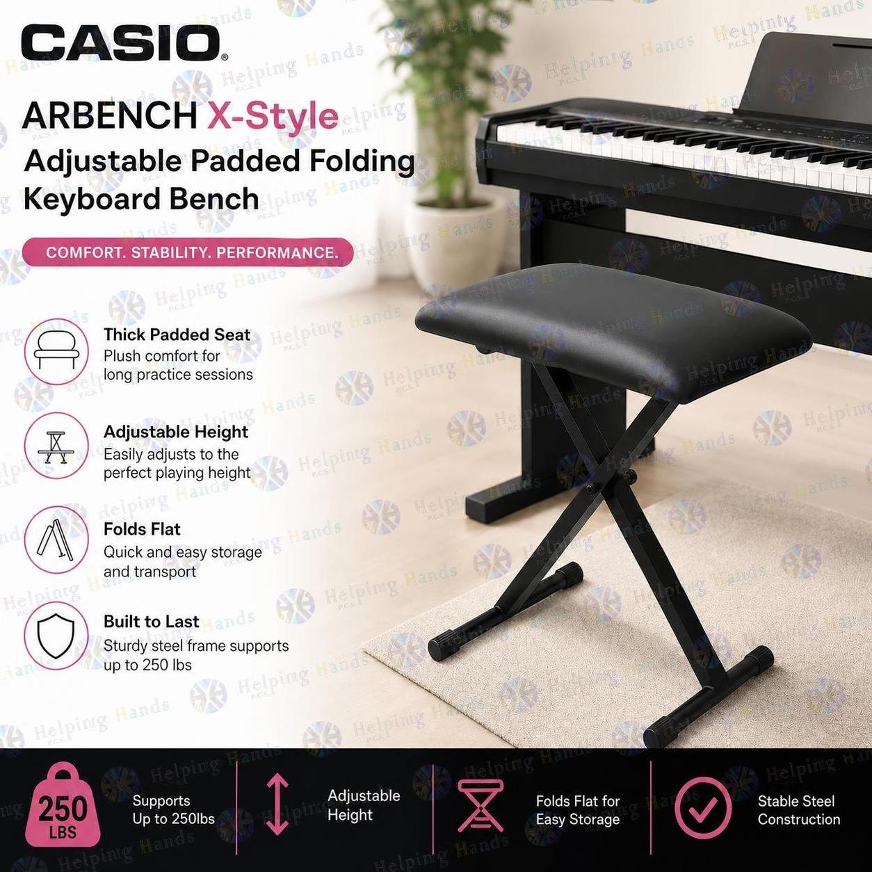 Casio ARBENCH X-Style Adjustable Padded Folding Keyboard Bench (Up To 250lbs) Casio ARBENCH X-Style Adjustable Padded Folding Keyboard Bench (Up To 250lbs)