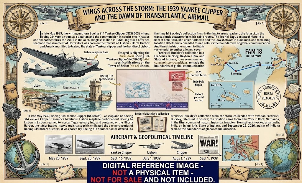 1939 Portugal FAM 18 First Flight Cover Horta Azores Yankee Clipper Boeing 314 1939 Portugal FAM 18 First Flight Cover Horta Azores Yankee Clipper Boeing 314