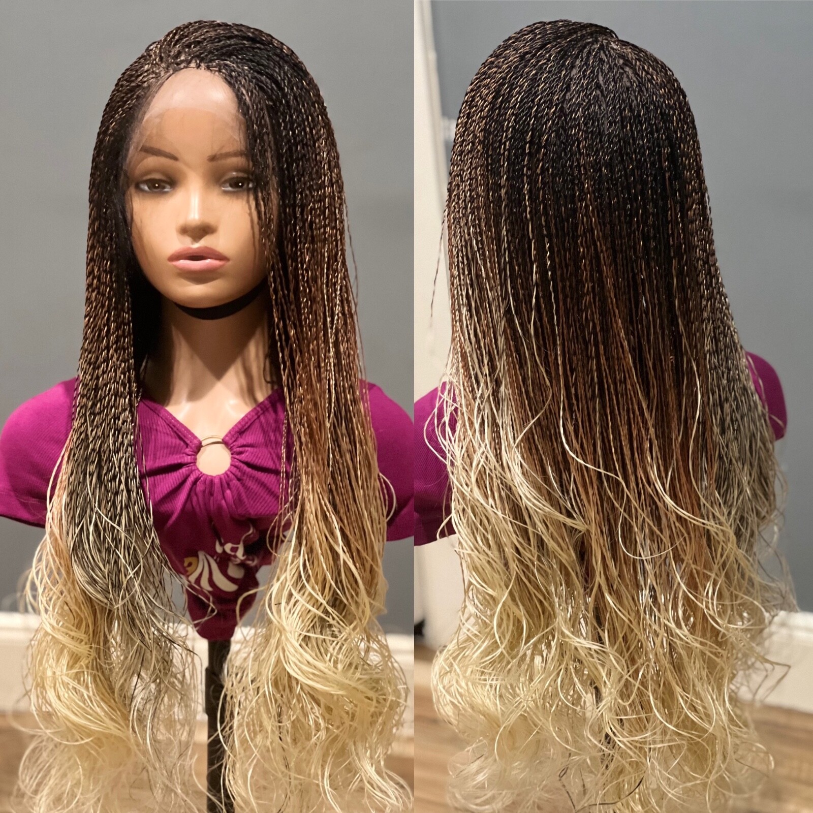 Braided French curls wig. Three tone wavy wig. Made on a full lace wig. 30” long Braided French curls wig. Three tone wavy wig. Made on a full lace wig. 30” long