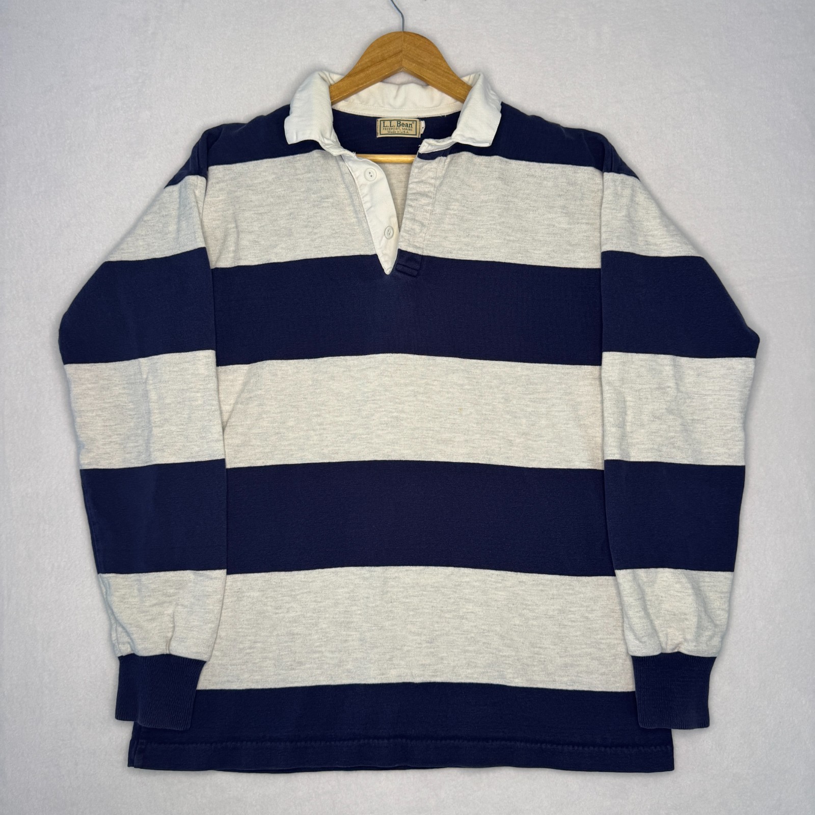 Vintage LL Bean Rugby Shirt Men\'s L Navy Blue Gray Long Sleeve 90s Made in USA Vintage LL Bean Rugby Shirt Men\'s L Navy Blue Gray Long Sleeve 90s Made in USA