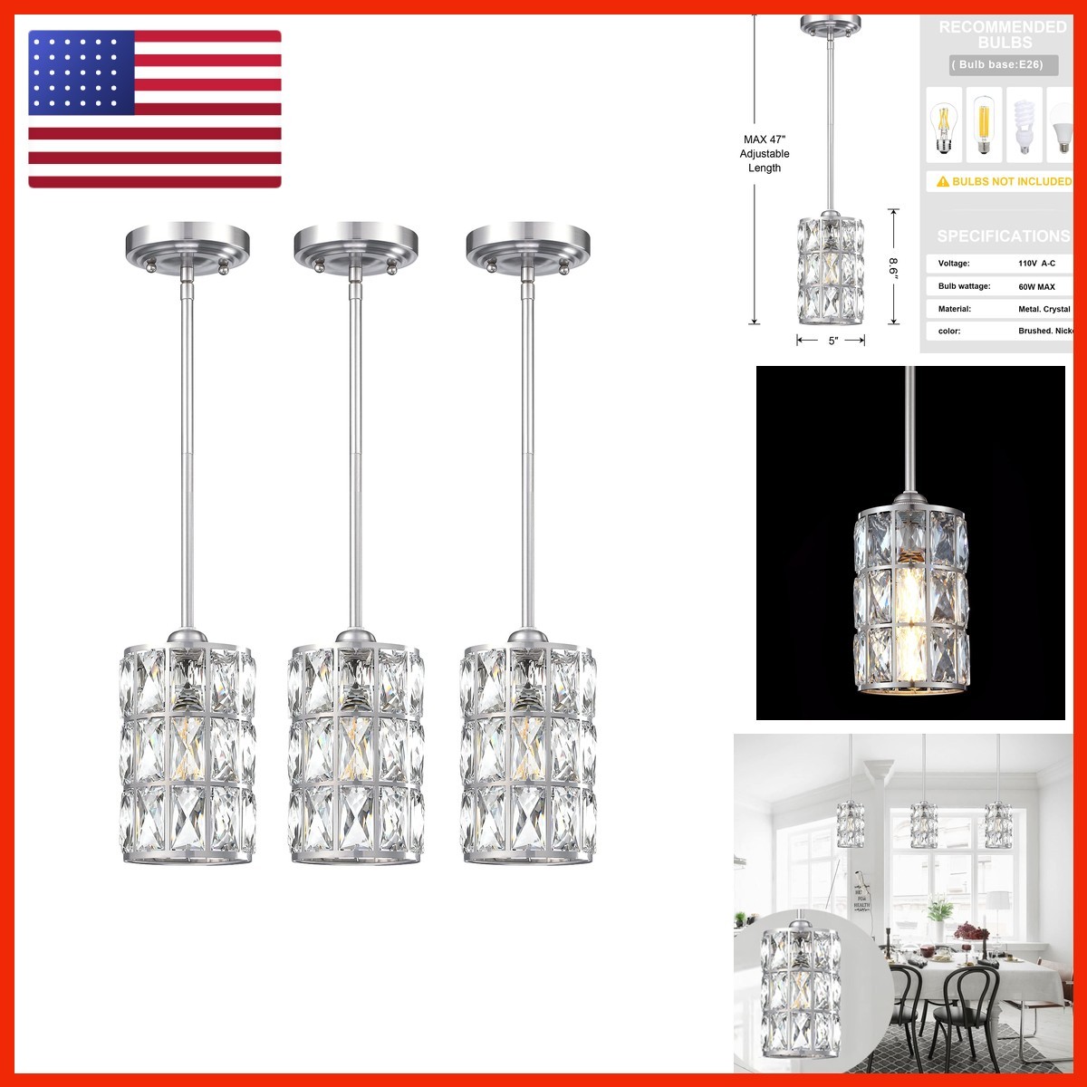 Doraimi Lighting 3 Pack 1 Light Hanging Kitchen Island 5\ Doraimi Lighting 3 Pack 1 Light Hanging Kitchen Island 5\