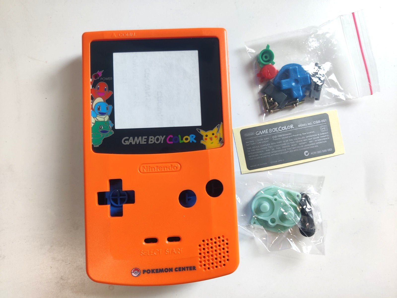 Pokemon Center Orange Blue Shell Housing Case Nintendo Game Boy Color GBC