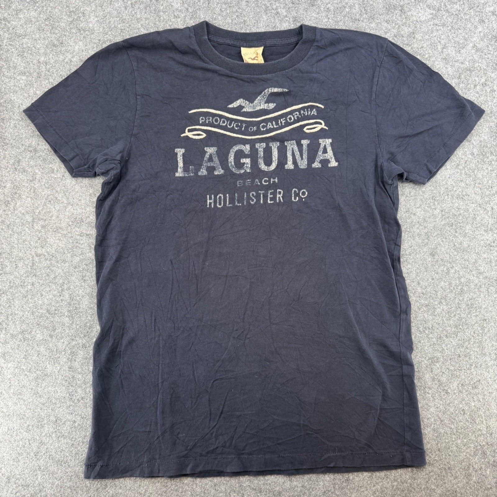 Hollister T-Shirt Mens M Laguna Beach Graphic Navy Blue Distressed EUC