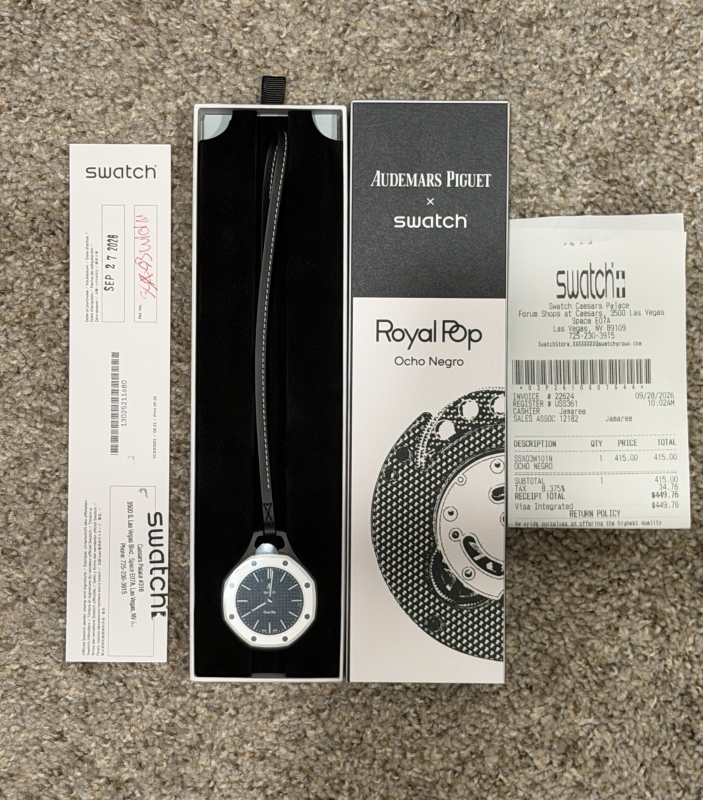 Swatch x AP Audemars Piguet Royal Pop Ocho Negro New W/ Receipt & Warranty Card Swatch x AP Audemars Piguet Royal Pop Ocho Negro New W/ Receipt & Warranty Card
