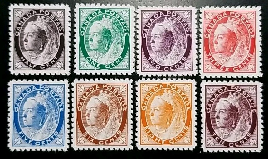 Canada Stamps #66-73 1897-1898 Queen Victoria Maple Leaf Replica Set