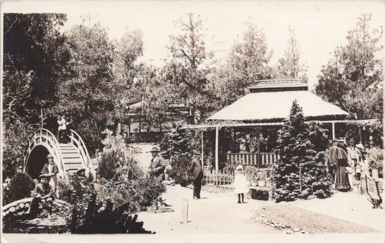 RPPC San Francisco CA Busy Scene in Japanese Tea Gardens 1918