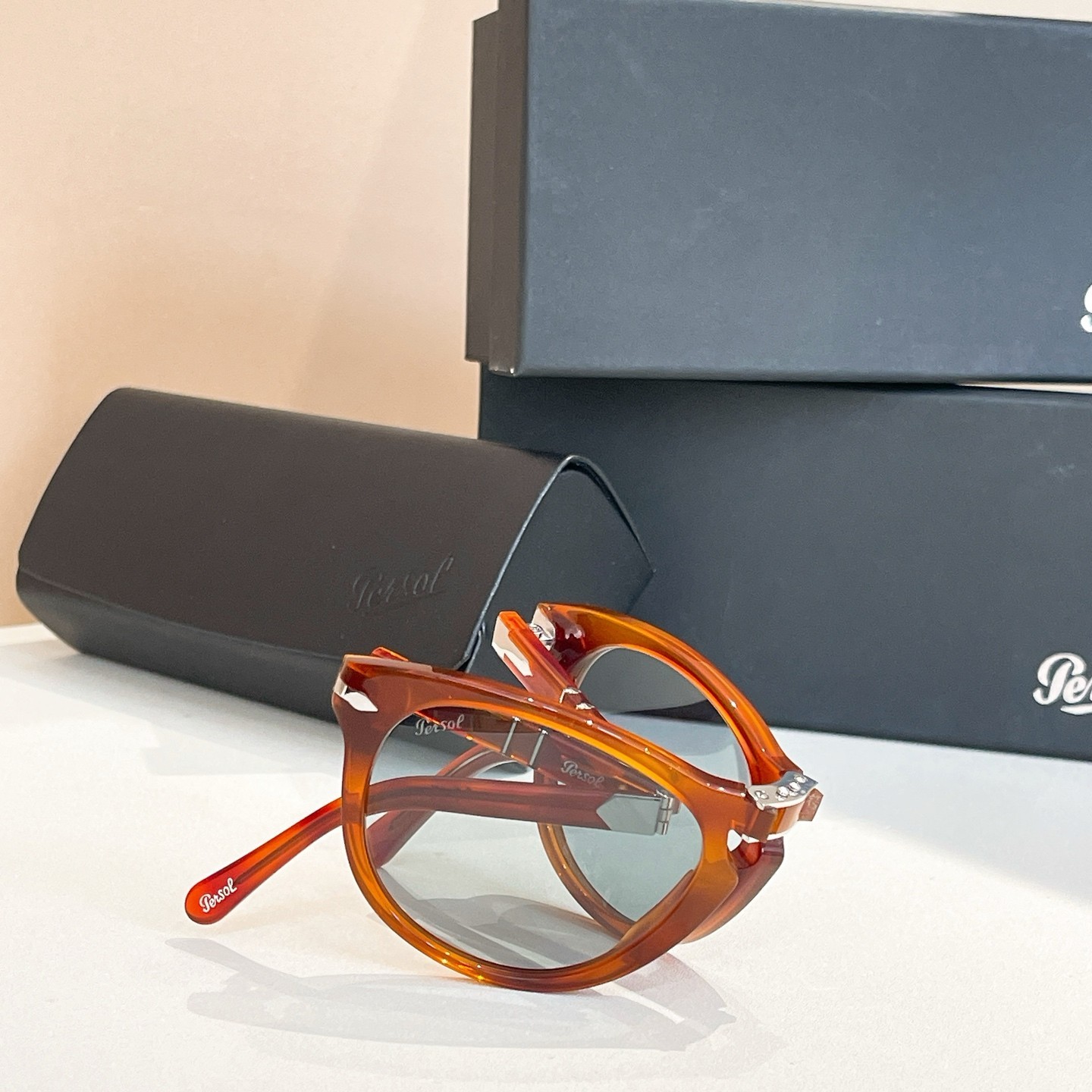 Persol 714-S sunglasses Foldable Vintage Round Frame Amber  Size 54 口 21-140