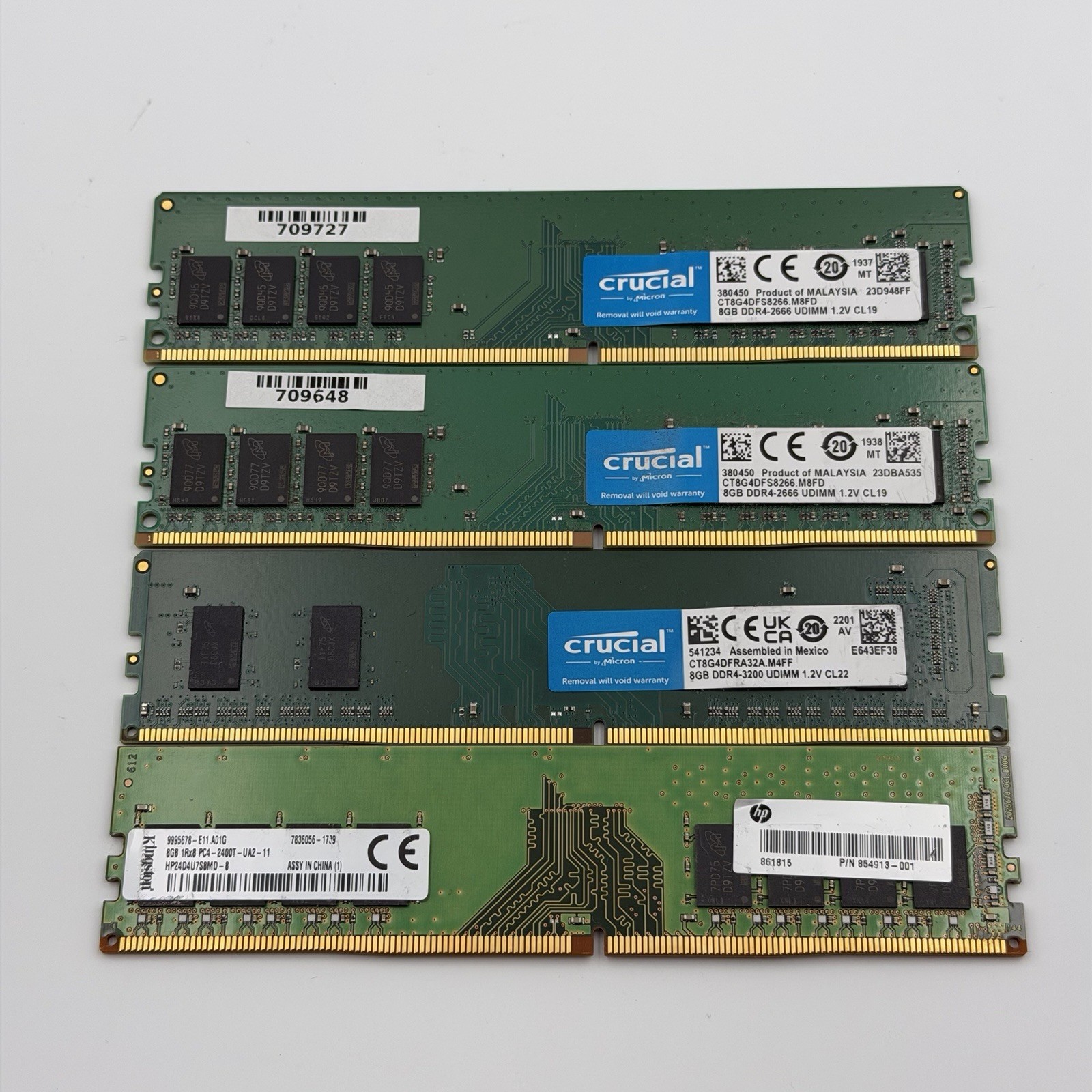 Lot of 4 Crucial/Kingston 8GB DDR4 UDIMM Desktop RAM Mixed Speeds Lot of 4 Crucial/Kingston 8GB DDR4 UDIMM Desktop RAM Mixed Speeds