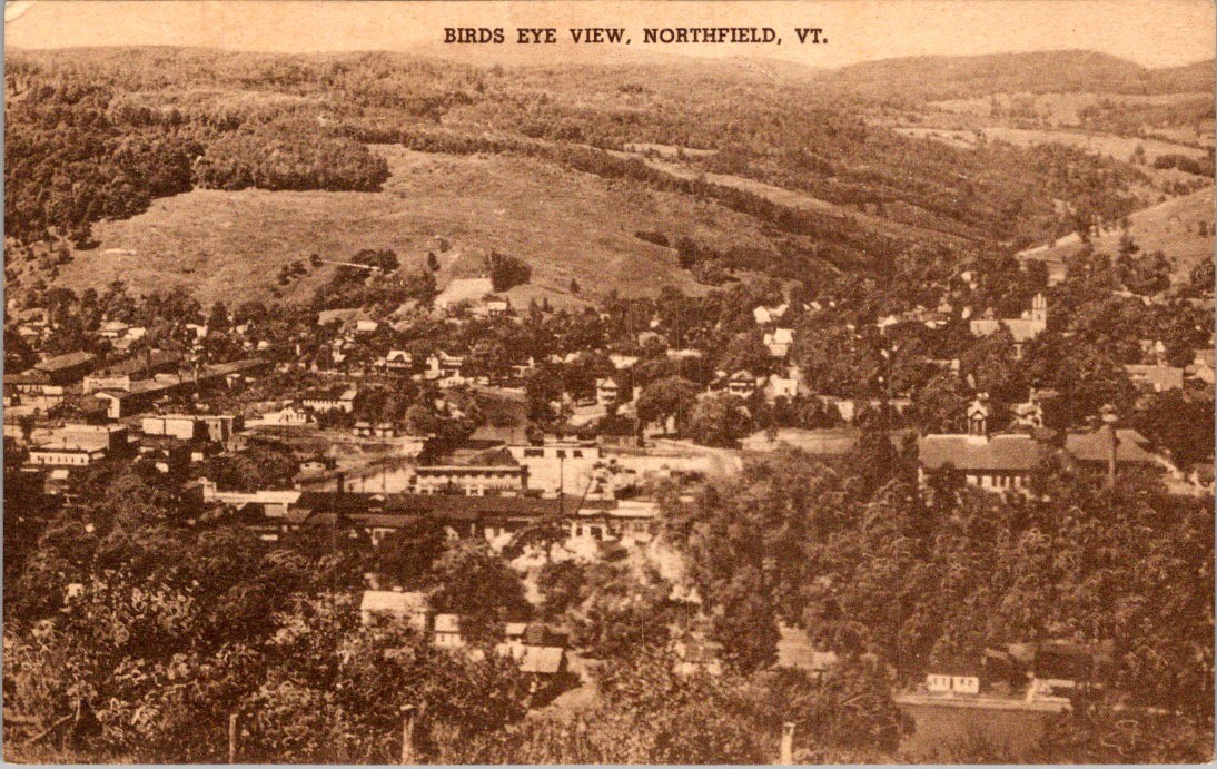 Northfield VT Birds Eye View Postcard 1907-15 GMS Series Kerr\'s Variety Store