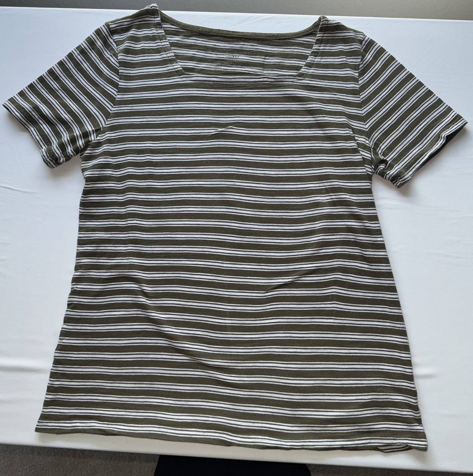 Talbots  Women’s T-shirt Small green & white striped square neck 