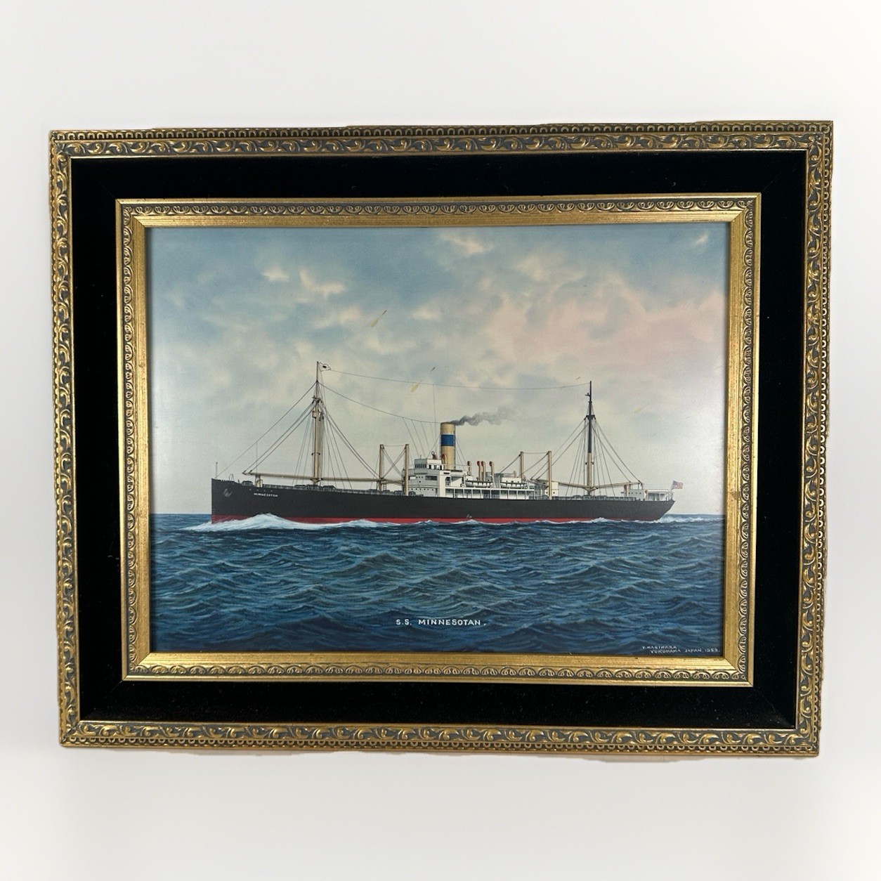 1959 T Hagiwara Yokohama Japan Watercolor Painting S.S. Minnesotan Ship 1959 T Hagiwara Yokohama Japan Watercolor Painting S.S. Minnesotan Ship
