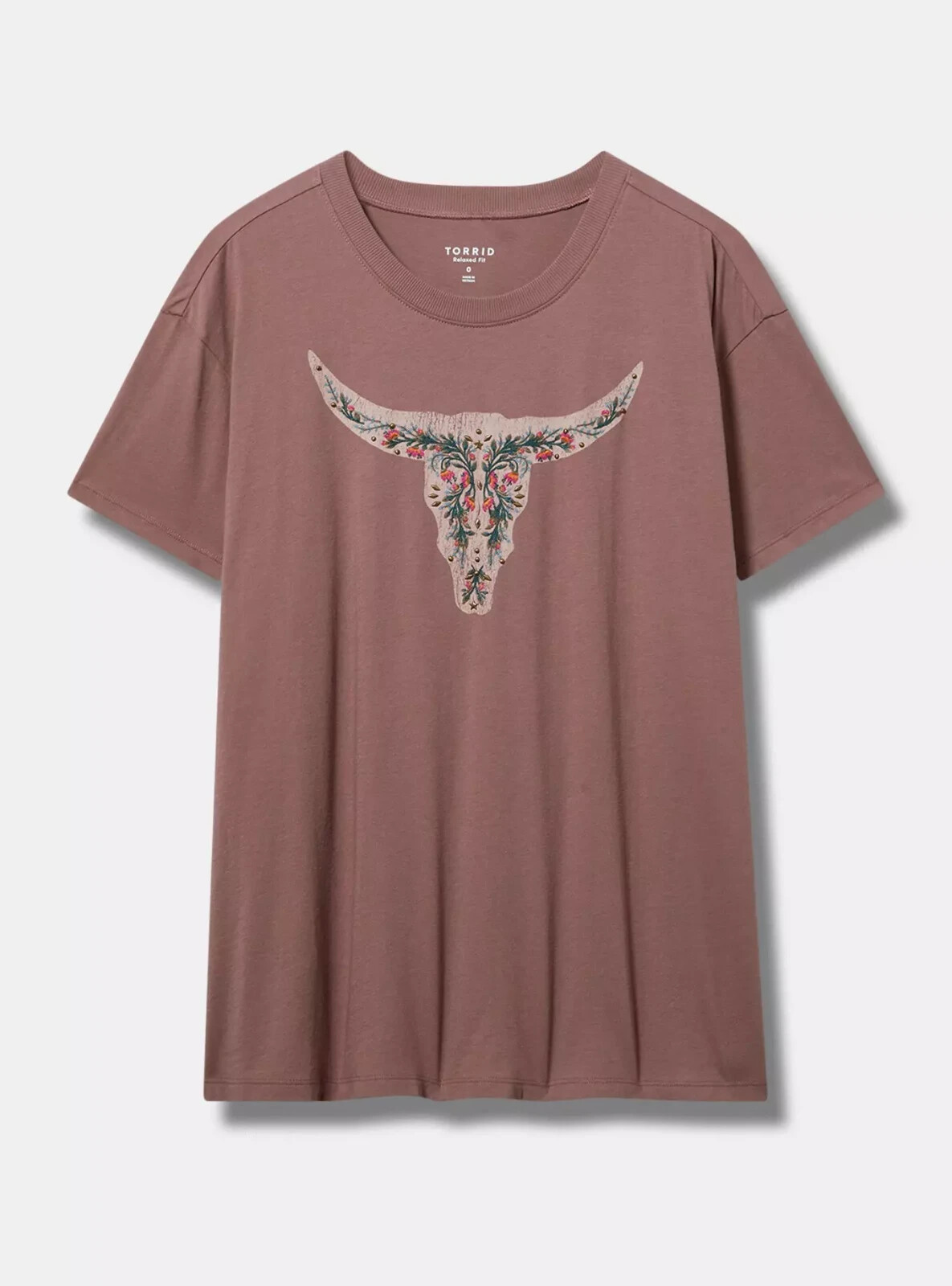 Torrid Plus 2X Graphic Tee Steer Horns Relaxed Crew Neck T-Shirt Rose Taupe NWT