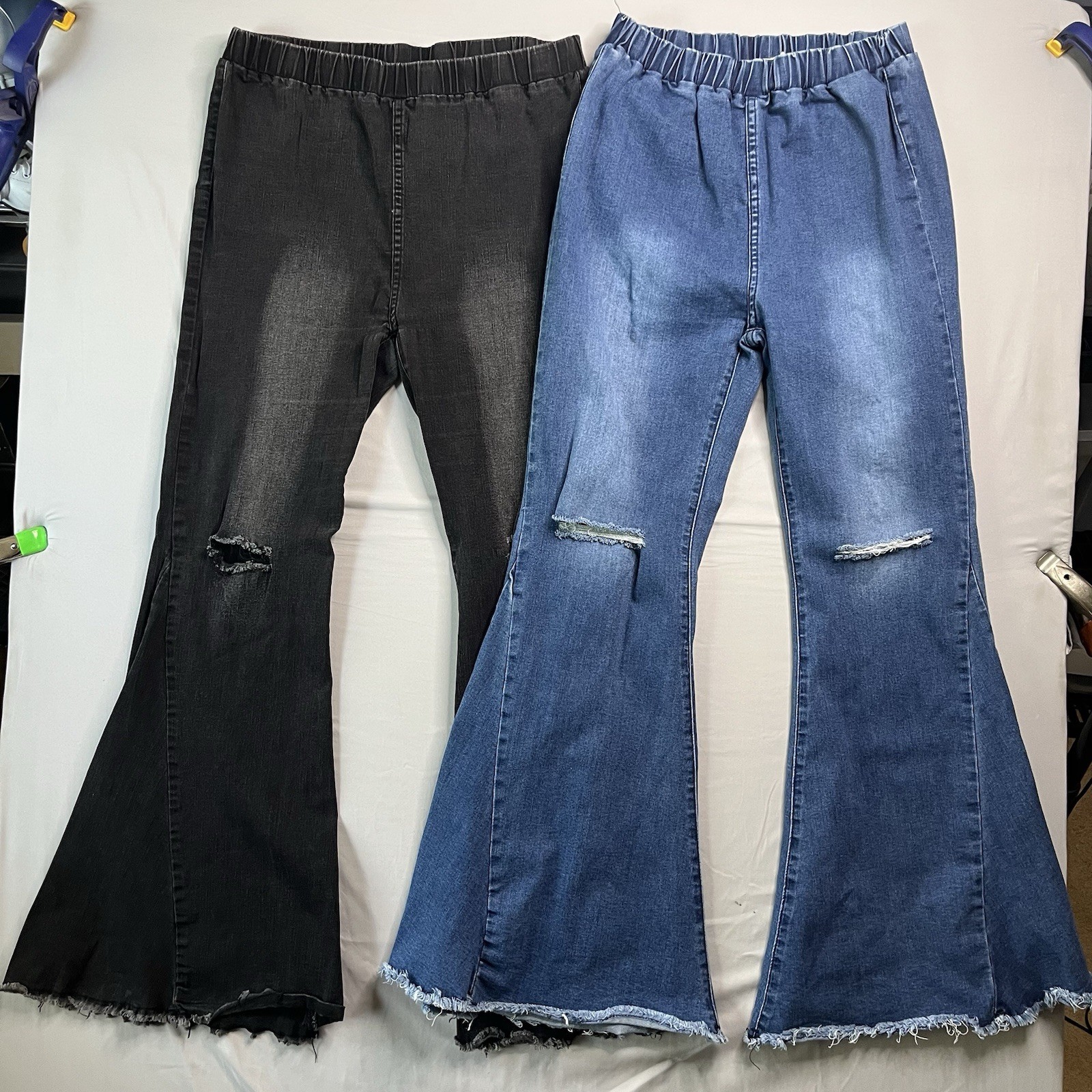 ANNA-KACI California Jeans Lot 2 Women 2XL Blue Black Pull On Flare Bell Bottom